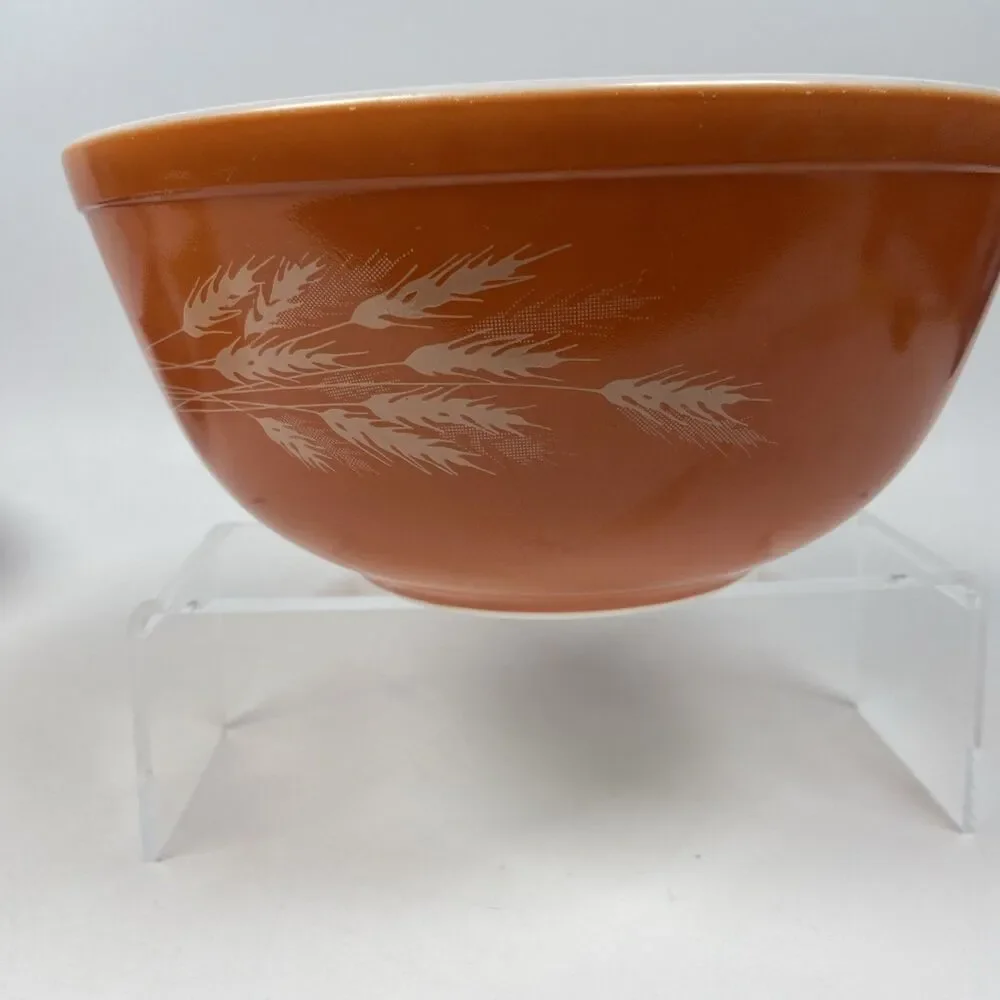 Vintage Pyrex Nesting Bowls Autumn Harvest Wheat 1970’s Set Of 3 Cottagecore